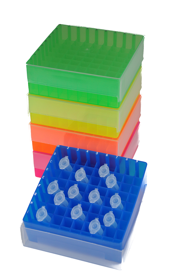 81-Well Freezer Storage Boxes with Lift-Off Lids